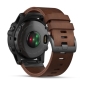 Preview: fēnix® 5X Plus Saphir, schiefergrau mit braunem Lederarmband