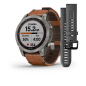 Preview: fēnix® 7 Sapphire Solar Titanium Titan mit braunem Lederarmband