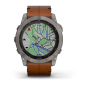 Preview: fēnix® 7X Sapphire SolarTitanium Titan mit braunem Lederarmband