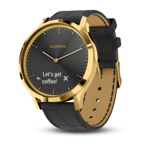 vívomove® HR Goldener Edelstahl mit schwarzem Armband aus geprägtem  italienischem Leder | Garmin - Shop - Schweiz