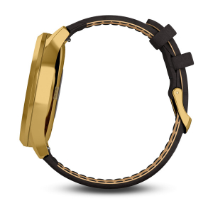 vívomove® HR Goldener Edelstahl mit schwarzem Armband aus geprägtem  italienischem Leder | Garmin - Shop - Schweiz