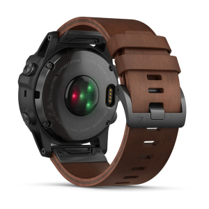 fēnix® 5X Plus Saphir, schiefergrau mit braunem Lederarmband