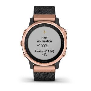 fēnix® 6S Pro Sapphire Version in roségold mit schwarz-meliertem Nylon-Armband