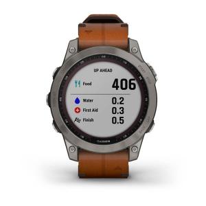 fēnix® 7 Sapphire Solar Titanium Titan mit braunem Lederarmband