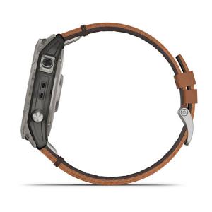 fēnix® 7X Sapphire SolarTitanium Titan mit braunem Lederarmband