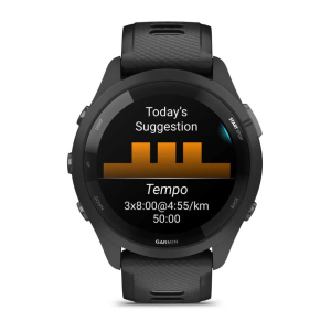 Forerunner® 265 Schwarz mit Schnellwechsel-Silikon-Armband 22 mm Schwarz/Hellgrau