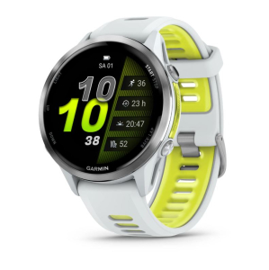 Forerunner® 970 Steinweiss/Titanium Titan mit Silikon-Wechselarmband 22 mm Steinweiss/Transparent Amp Yellow