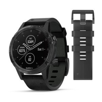 fēnix® 5 Plus Saphir, Schwarz mit schwarzem Lederarmband