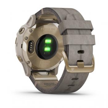 fēnix® 6S Pro Sapphire Versionen Weissgold/Beig mit Lederamband