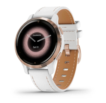 Venu® 2S Weiss/Roségold mit Schnellwechsel-Leder-Armband 18mm Weiss + Silikon-Armband