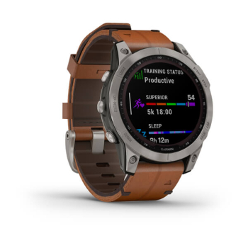 fēnix® 7 Sapphire Solar Titanium Titan mit braunem Lederarmband