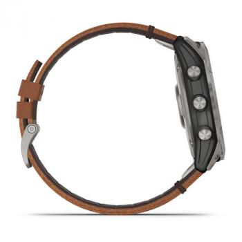 fēnix® 7X Sapphire SolarTitanium Titan mit braunem Lederarmband