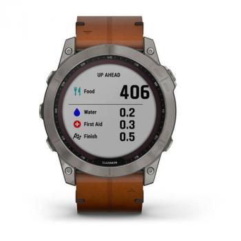 fēnix® 7X Sapphire SolarTitanium Titan mit braunem Lederarmband