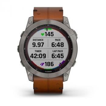 fēnix® 7X Sapphire SolarTitanium Titan mit braunem Lederarmband