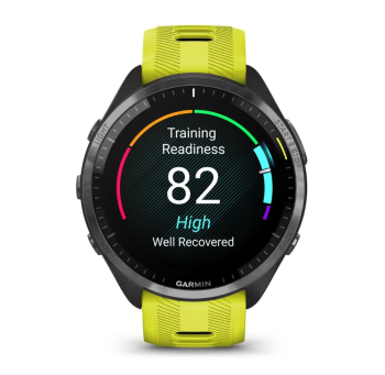 Forerunner® 965 Schwarz/Carbongrau DLC Titan mit Silikon-Wechselarmband Zitronengelb/Schwarz