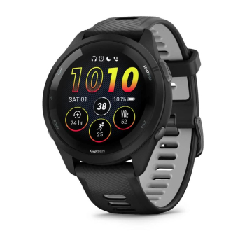 Forerunner® 265 Schwarz mit Schnellwechsel-Silikon-Armband 22 mm Schwarz/Hellgrau