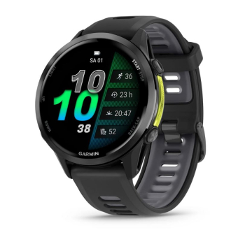 Forerunner® 970 Schwarz/Carbongrau DLC Titan mit Silikon-Wechselarmband Schwarz/Transparent