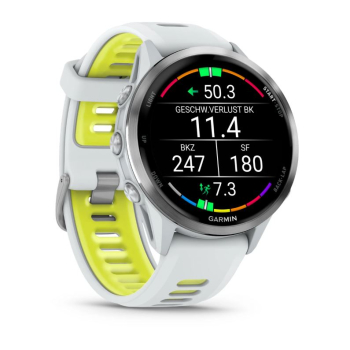 Forerunner® 970 Steinweiss/Titanium Titan mit Silikon-Wechselarmband 22 mm Steinweiss/Transparent Amp Yellow