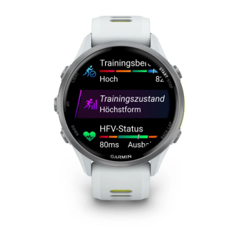 Forerunner® 970 Steinweiss/Titanium Titan mit Silikon-Wechselarmband 22 mm Steinweiss/Transparent Amp Yellow
